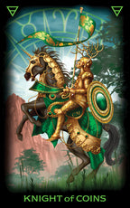 Illustration of a knight on a horse with a shield, set against a scenic background.