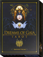 Tarot card box titled 'Dreams of Gaia Tarot' with artistic design on a dark background