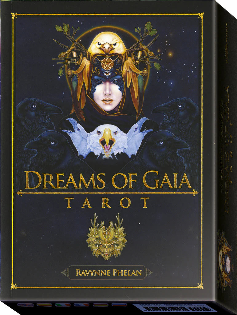 Tarot card box titled 'Dreams of Gaia Tarot' with artistic design on a dark background