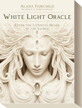 Cover of 'White Light Oracle' with artistic depiction of a woman's face and text.