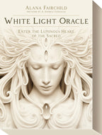 Cover of 'White Light Oracle' with artistic depiction of a woman's face and text.