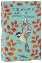 Box for 'The Wisdom of Birds' Oracle Deck and Guidebook with bird illustration and leaf design.