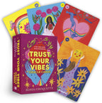 Set of 'Trust Your Vibes' oracle cards by Sonia Choquette with colorful designs on a white background.