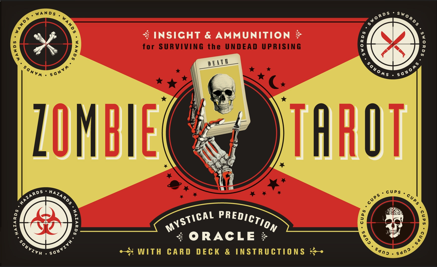 Zombie Tarot book cover with skull and crossbones design on a red and yellow background