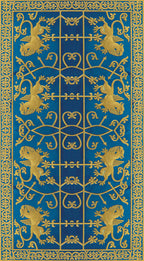 Decorative pattern with gold lions on a blue background