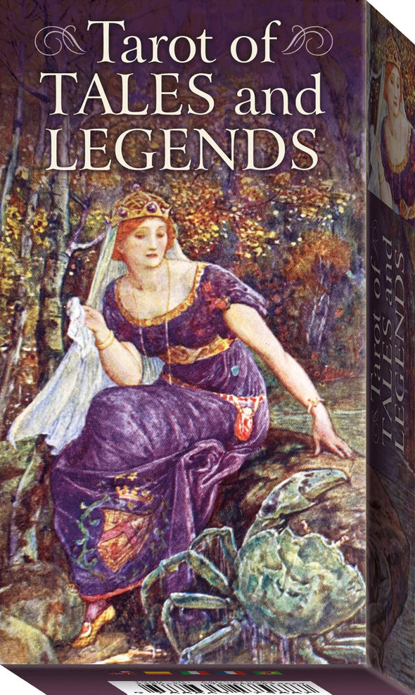 Tarot of Tales and Legends box with illustration of a woman in a purple dress and crown.