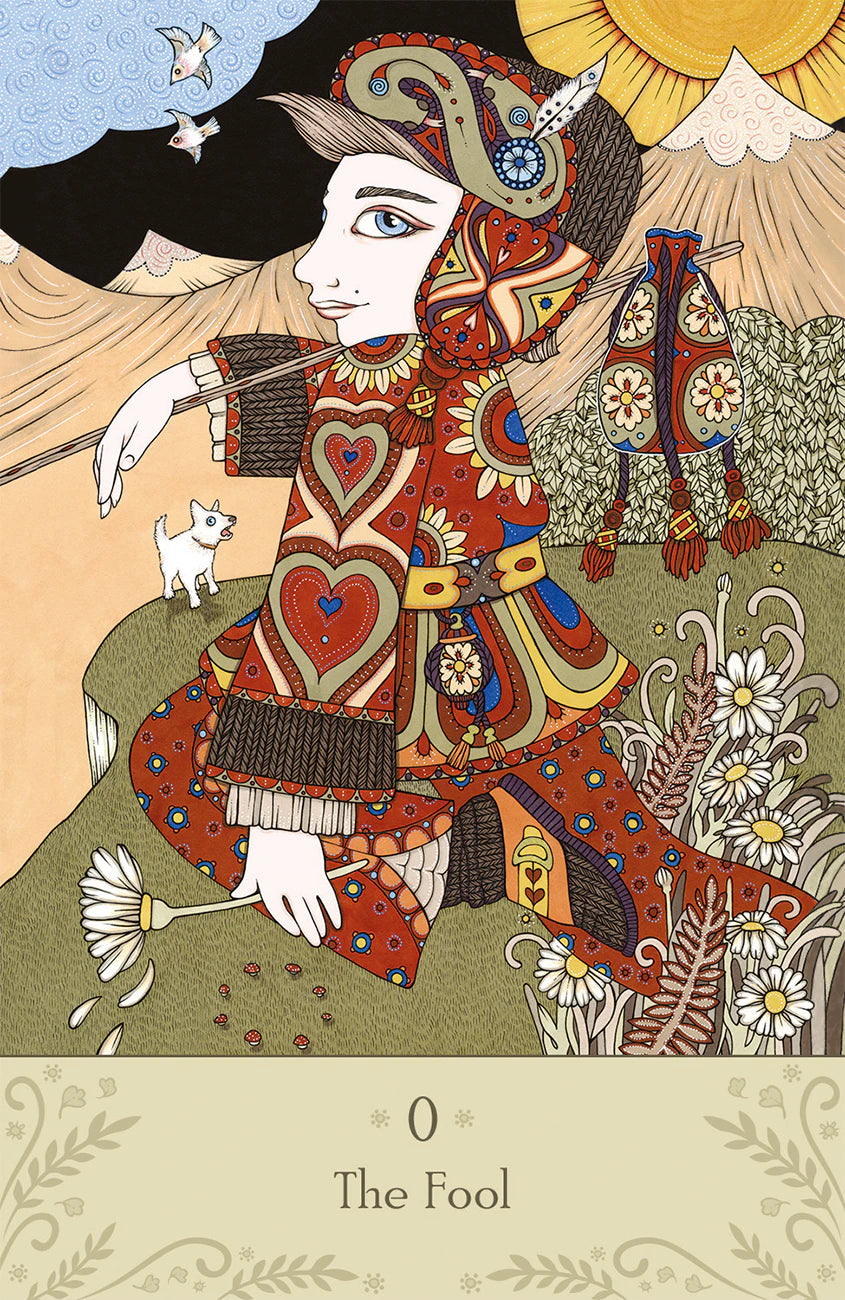 Colorful illustration of a character in a fantasy setting with a heart-themed outfit, surrounded by nature elements.
