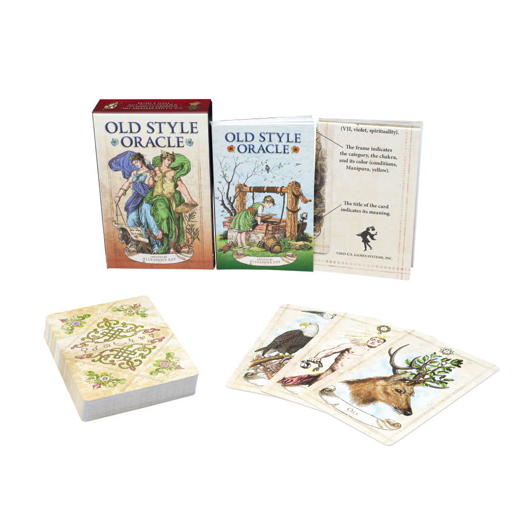 Old Style Oracle card set with packaging and cards displayed on a white background