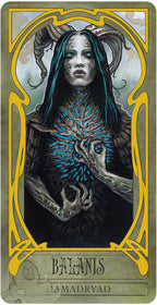 Card featuring a character with horns and blue markings, framed by decorative elements.