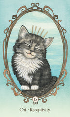 Illustration of a cat with a decorative frame on a light blue background
