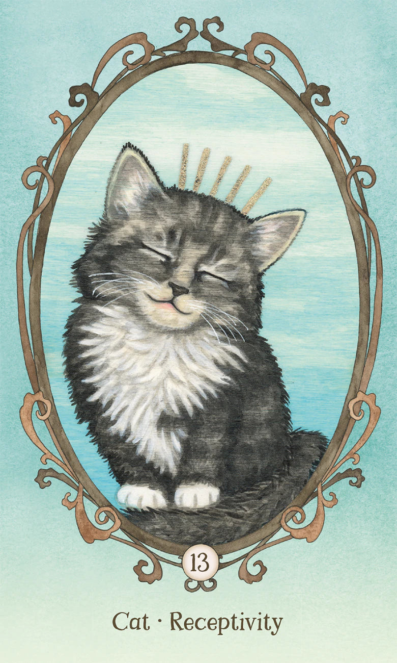 Illustration of a cat with a decorative frame on a light blue background