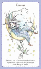 Illustration of a fairy on a moon with stars and text about dreams and collective experiences.