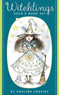 Witchlings deck & book set cover with an illustration of a young witch and text by Paulina Cassidy.