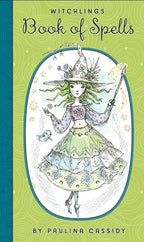 Book cover of 'Witchlings Book of Spells' with an illustration of a witch on a green background