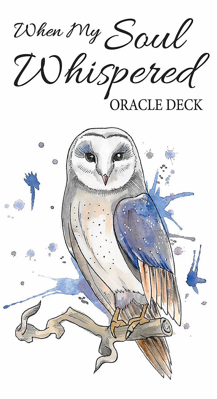 Cover of 'When My Soul Whispered' Oracle Deck with an owl illustration on a white background.