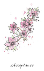 Floral design with pink flowers on a white background, featuring the word 'Acceptance'.