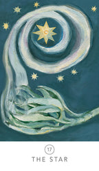 Artistic depiction of 'The Star' card from a tarot deck with a spiral design and stars.