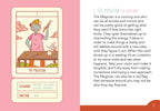 Card from a tarot deck with an illustration of a person labeled 'The Magician' on a pink background.