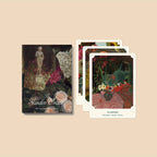 Garden-themed card deck with cover and cards displayed on a beige background