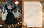 Illustration of a woman in a black dress with stars, surrounded by nature elements, next to a piece of paper titled 'Breathwork'.