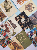 Collection of nature-themed greeting cards with various animals and landscapes.
