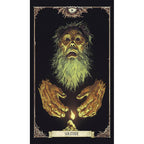 Illustration of a mystical figure with outstretched hands holding a candle, framed with decorative elements.