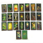 Set of tarot cards with colorful designs on a white background