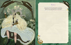 Illustration of a person with long hair and a notebook titled 'Aries' on a green background.