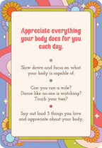 Motivational card with colorful border and text about appreciating one's body.