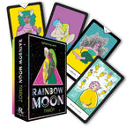 Rainbow Moon Tarot cards with colorful illustrations and deck packaging.