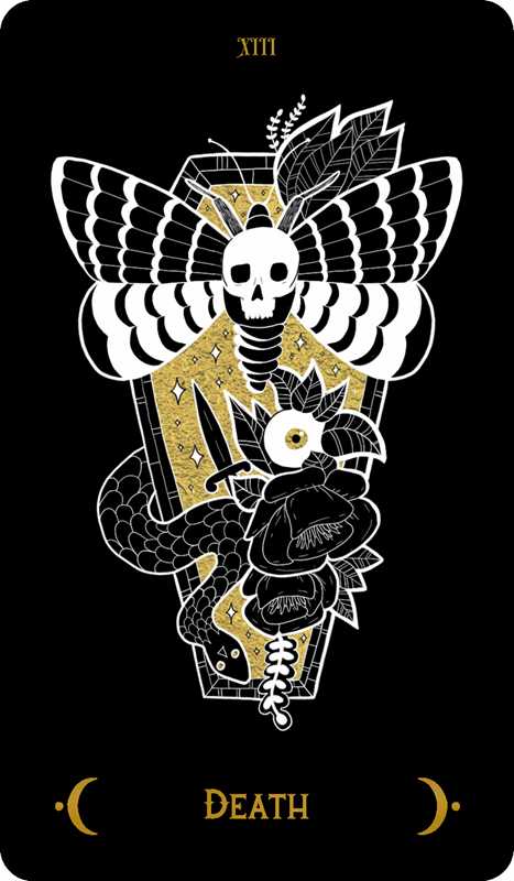 Card featuring a butterfly with a skull and floral design on a black background
