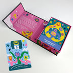 Colorful children's book with illustrations and text on a white background