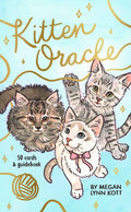 Kitten Oracle card set cover with three kittens on a light blue background