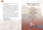 Book page with text about Mabon themes and areas of focus, featuring a person in a forest setting.