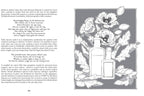 Illustration of flowers and bottles with text on a gray background