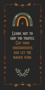 Decorative design with rainbow, stars, and text on a black background
