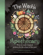 Book cover of 'The Witch's Apothecary' with a wheel of the year design and decorative elements.
