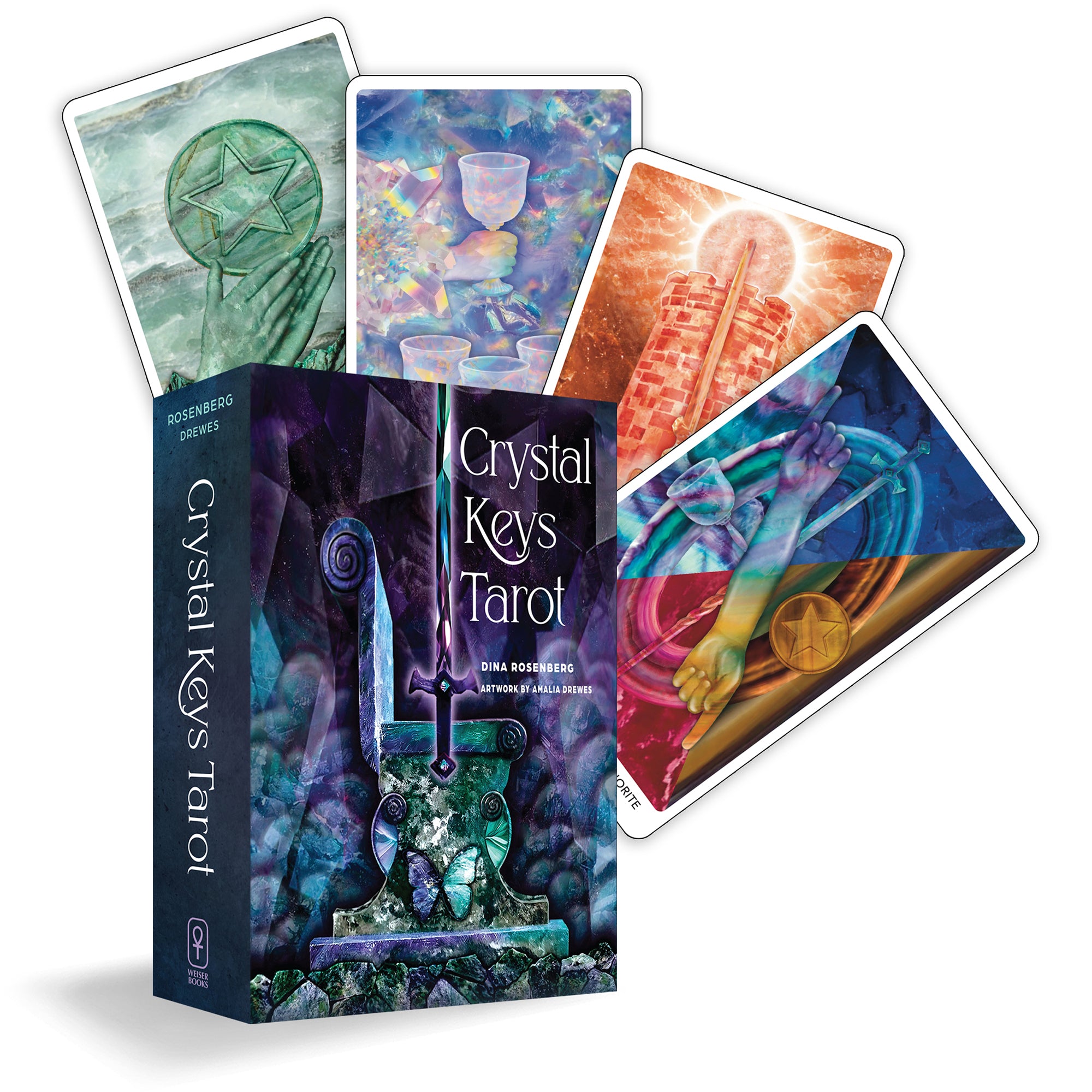 Crystal Keys Tarot cards with colorful tarot cards displayed on a white background