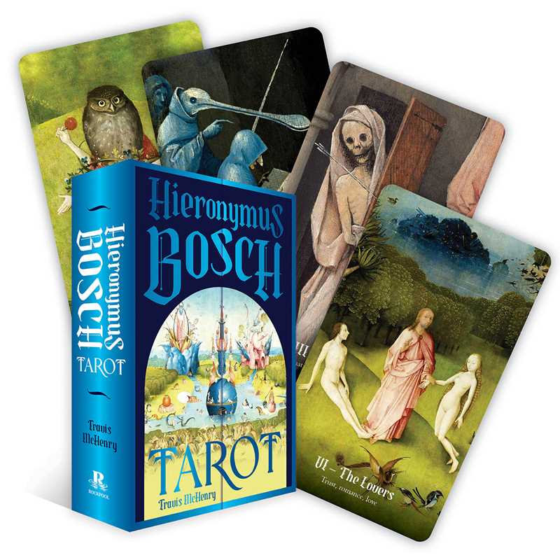 Hieronymus Bosch Tarot cards with a blue box featuring the artist's name.