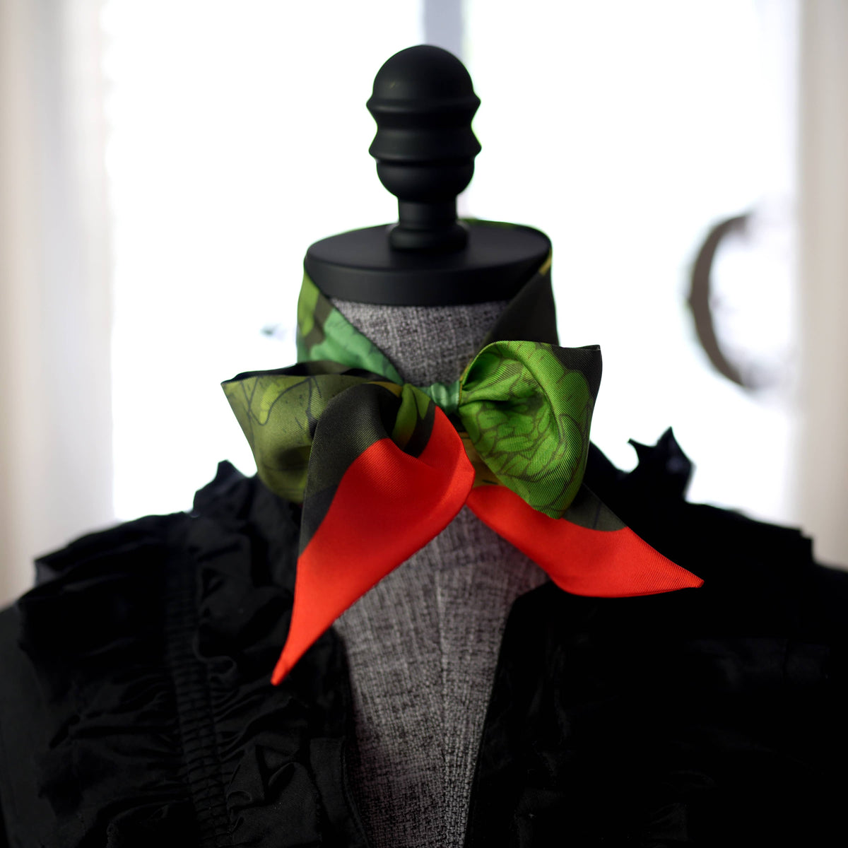 Skinny Silk Scarf / Tarot Tie - Secret Peony Garden