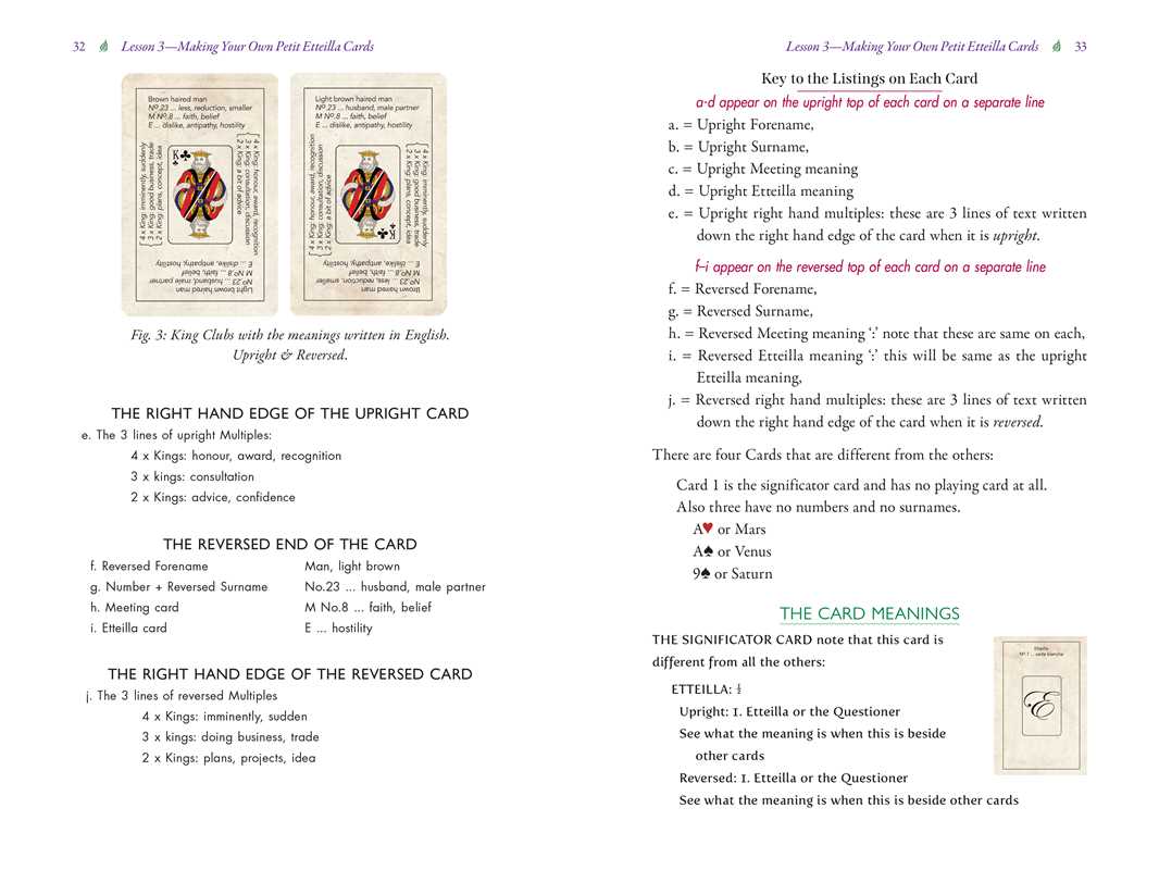 Page from a book or manual explaining card meanings with illustrations and text.
