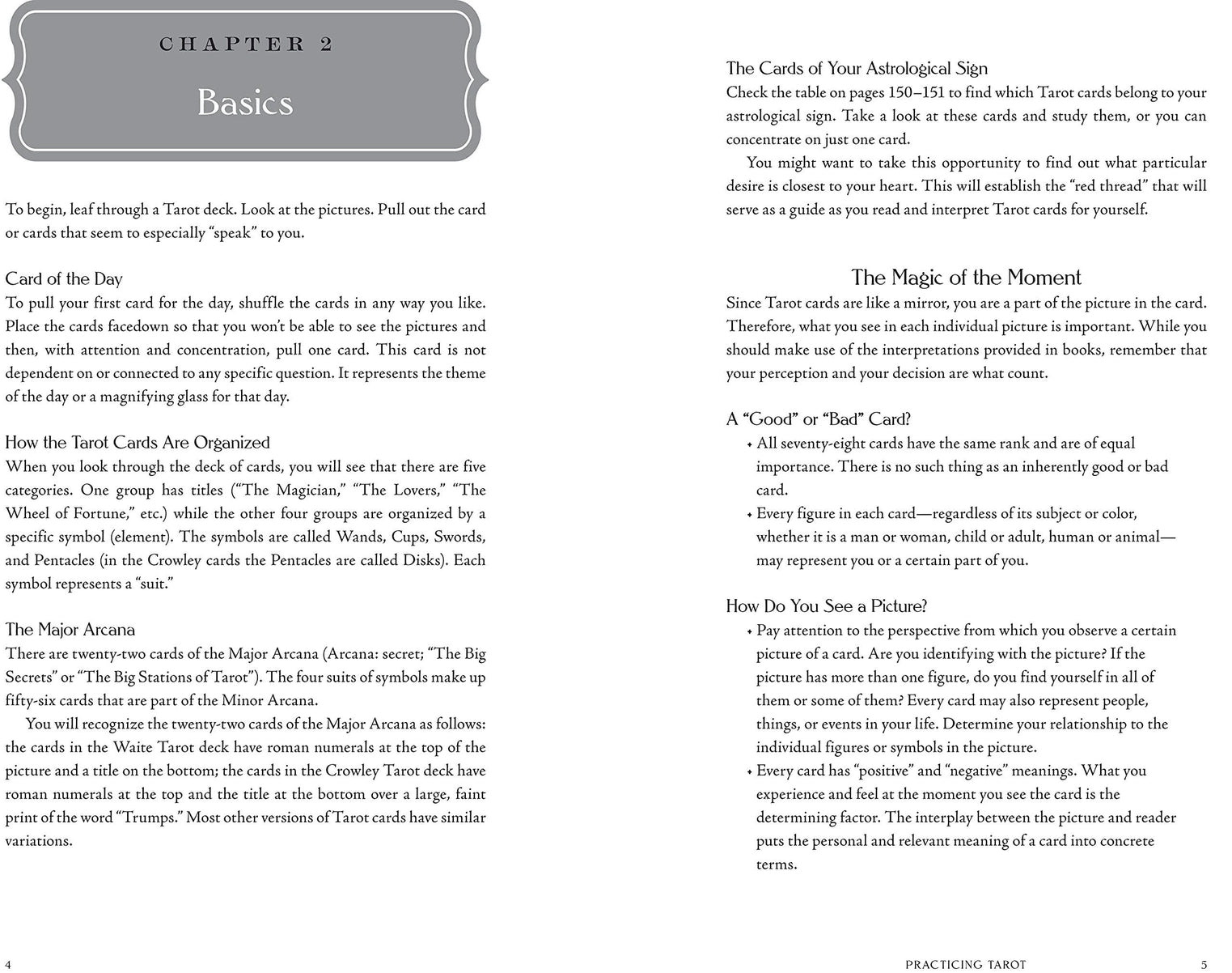 Page from a book or manual on Tarot card reading with text and illustrations.