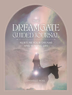 Cover of 'The Dreamgate Guided Journal' with a silhouette of a person on a horse and a mystical landscape.