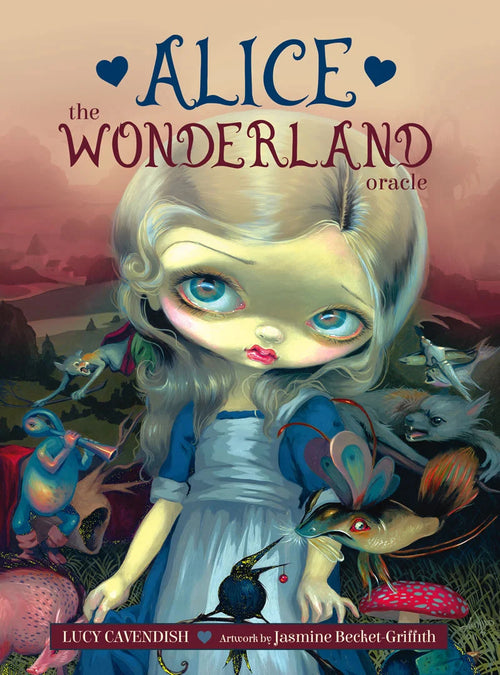 Book cover of 'Alice in Wonderland Oracle' with a stylized illustration of a character and creatures.