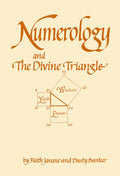 Book cover of 'Numerology and The Divine Triangle' with mathematical symbols and text on a beige background.