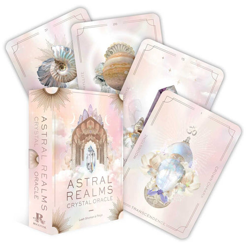Astral Realms Crystal Oracle cards on a white background