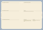 Calendar layout with text boxes for dates and questions on a light blue border