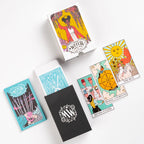 Witch Tarot cards with colorful designs on a white background