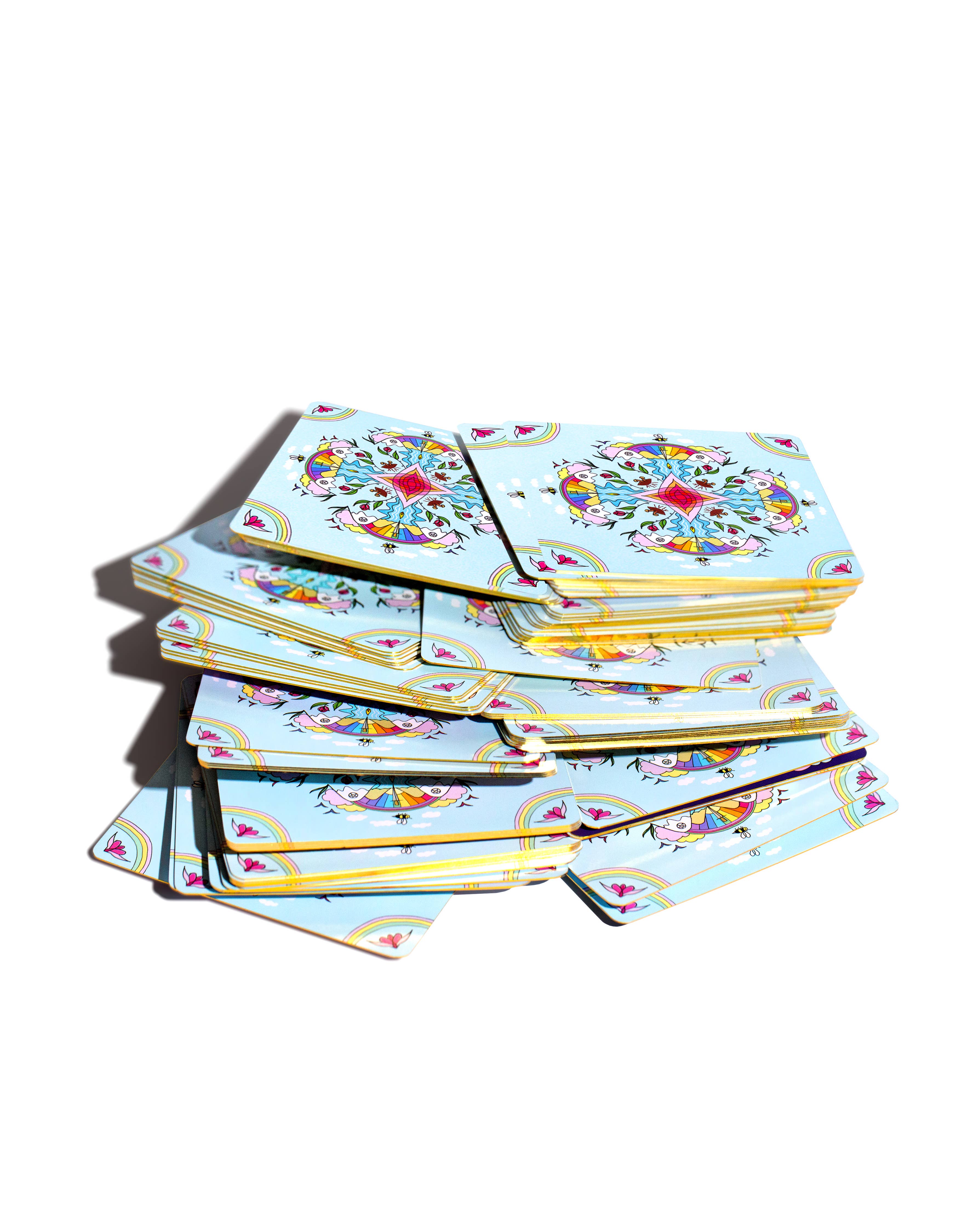 Set of colorful notebooks with decorative patterns on a white background