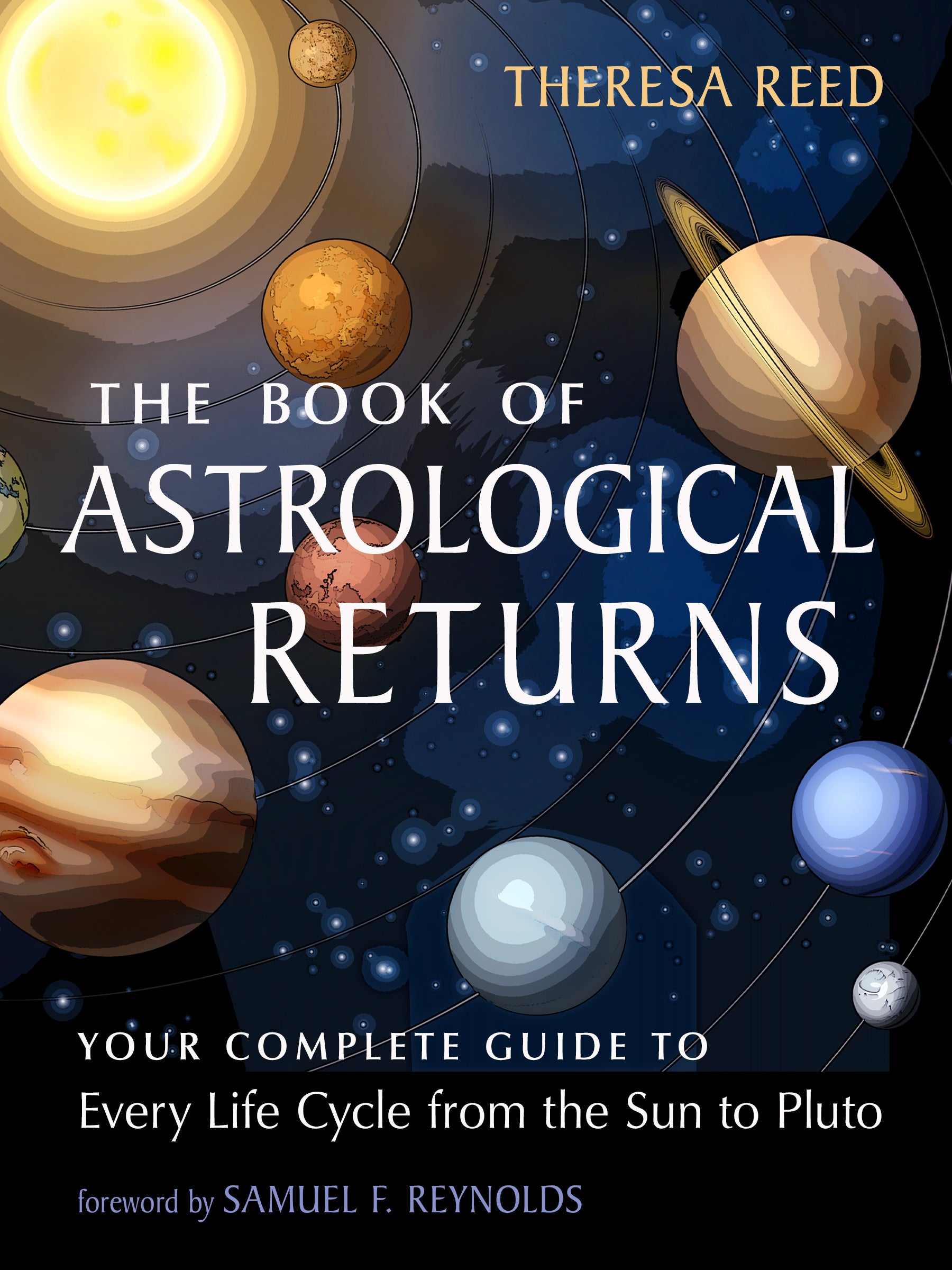 Book cover of 'The Book of Astrological Returns' with planetary illustrations and author's name.